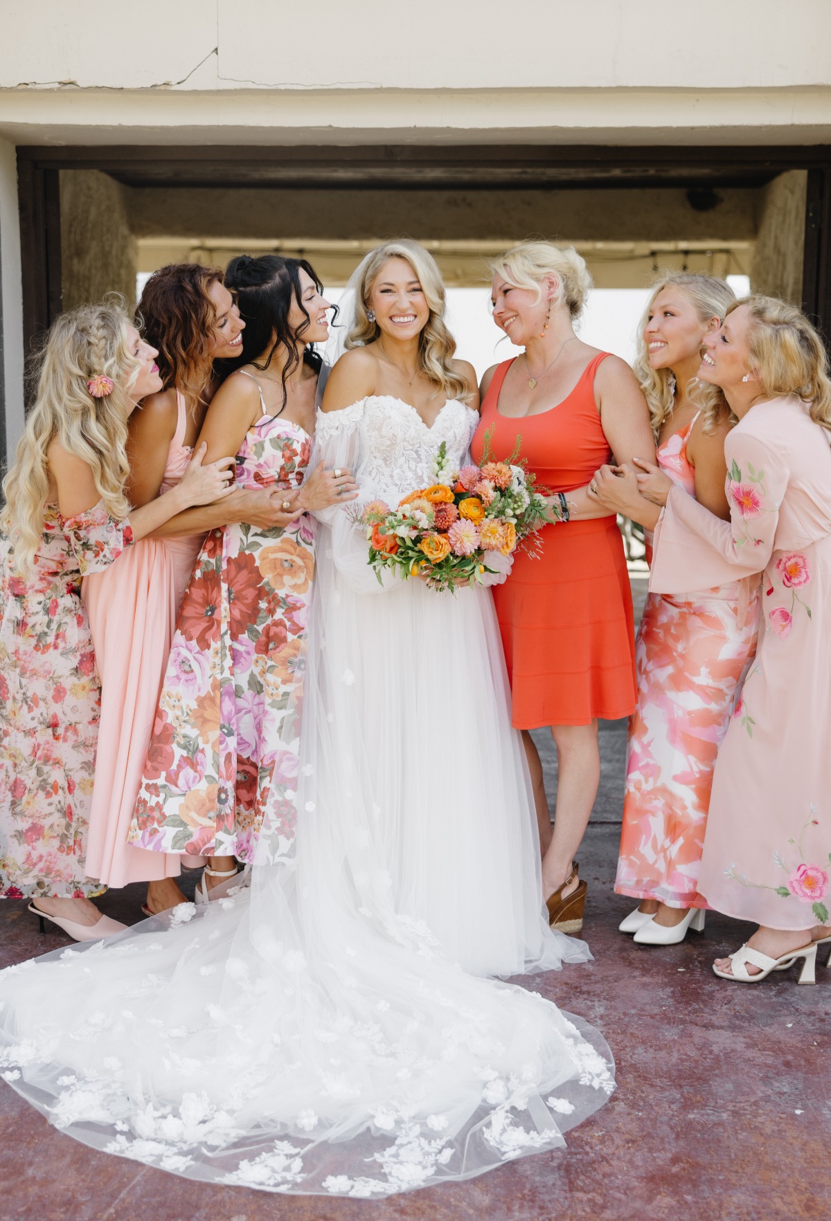 floral print bridesmaid dresses in pink