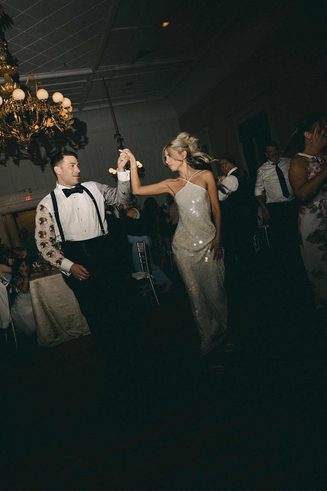 white sequin reception dress