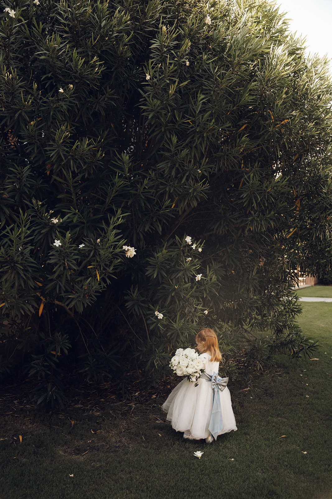 flower girl dress with blue bow