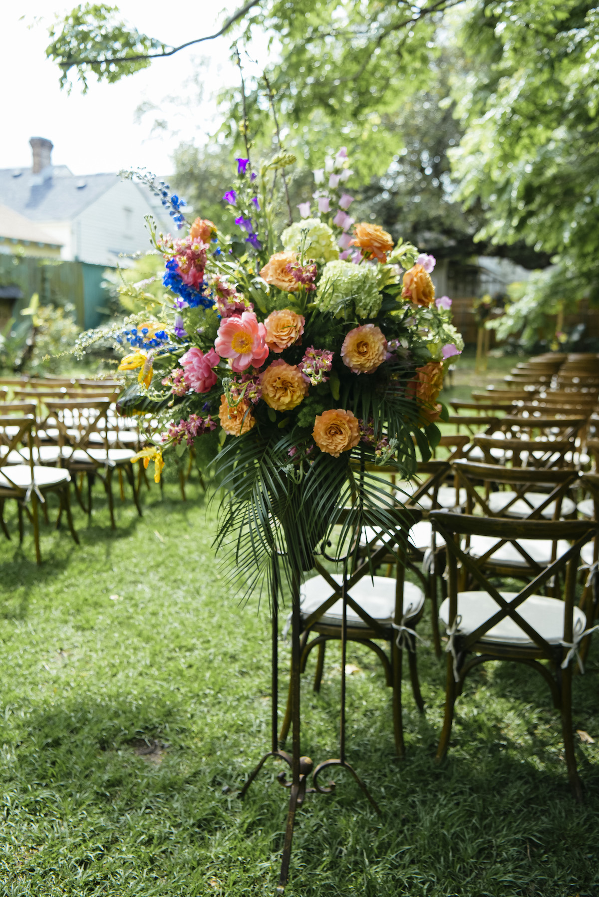 tropical floral arrangement for end of aisle