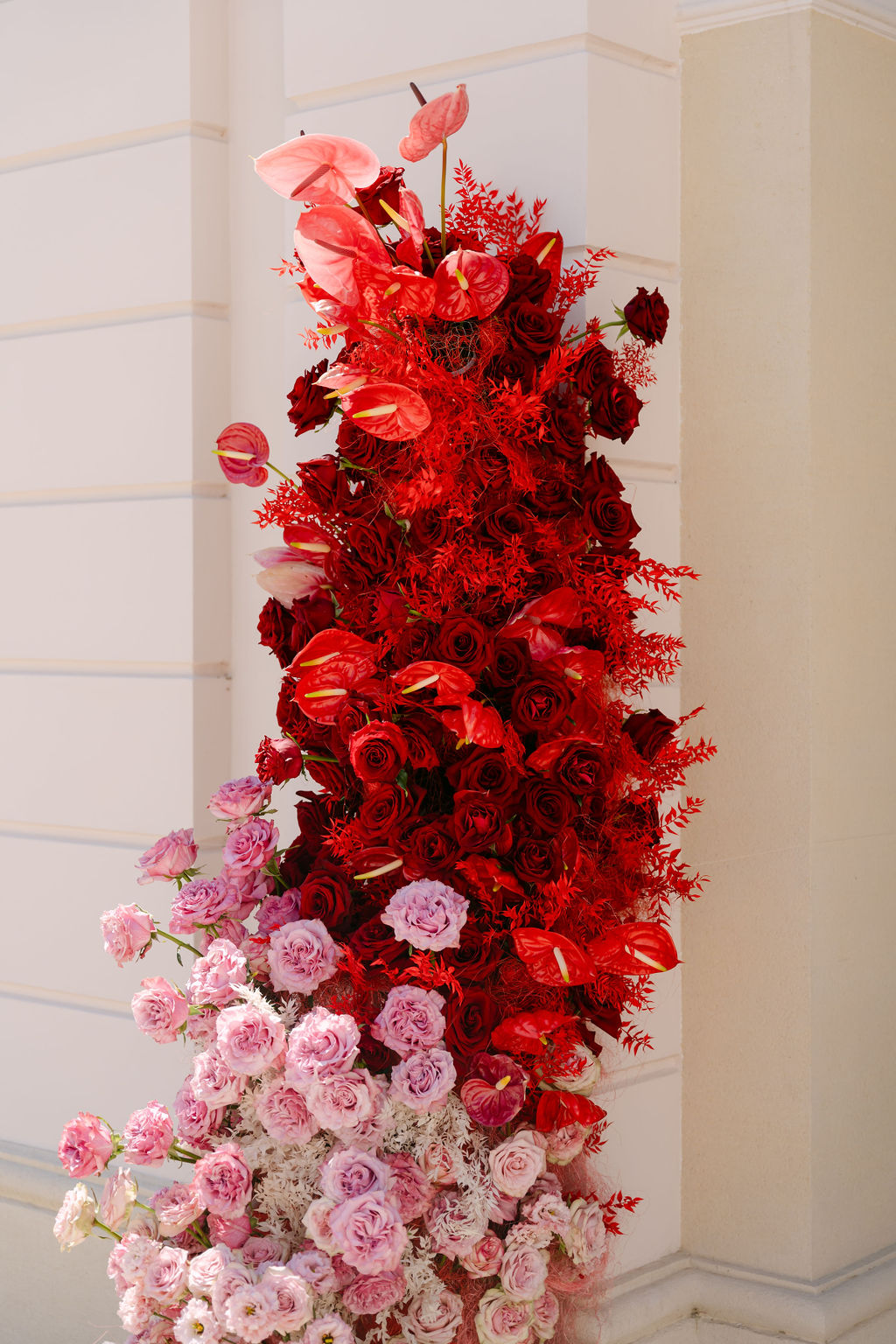 pink and red wedding flowers no greenery