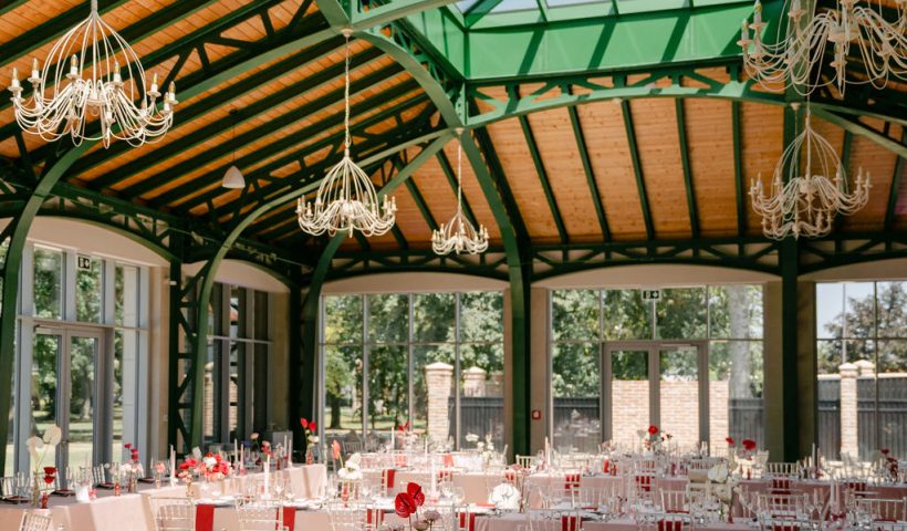 This red and pink castle wedding officially wins the big bow trend