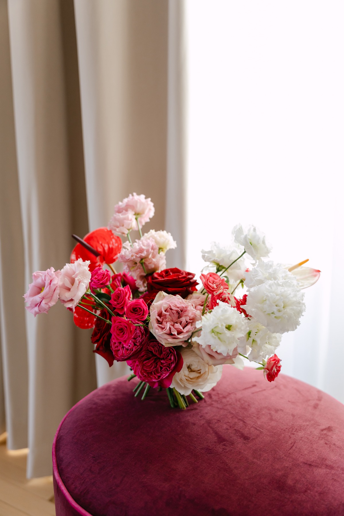 pink red and white wedding bouquet