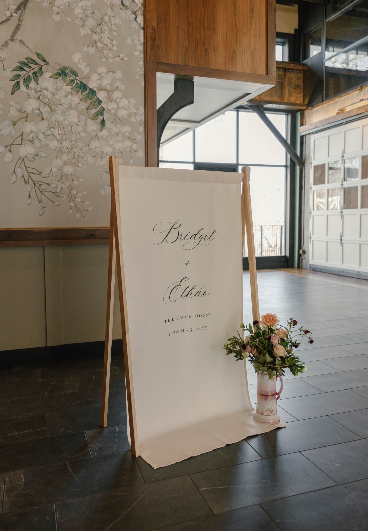 minimalist wedding welcome sign on canvas