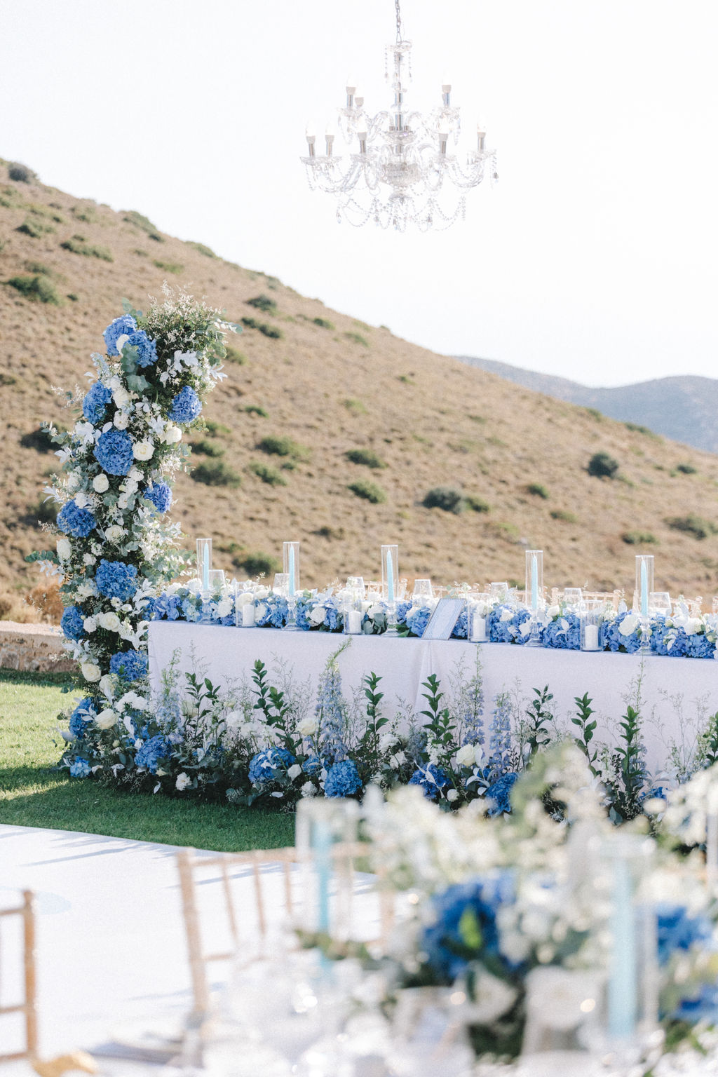 blue and white outdoor wedding