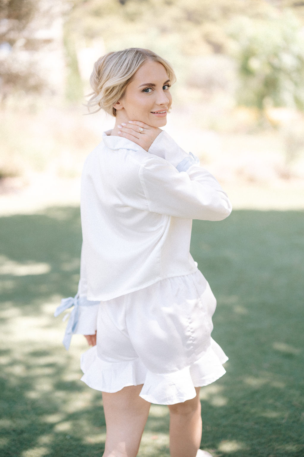 blue and white bloomers for bride getting ready