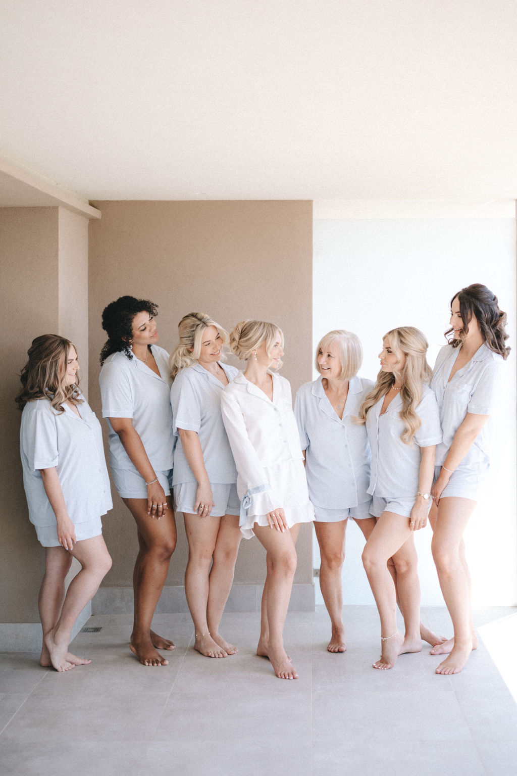 bridesmaids in blue pajamas