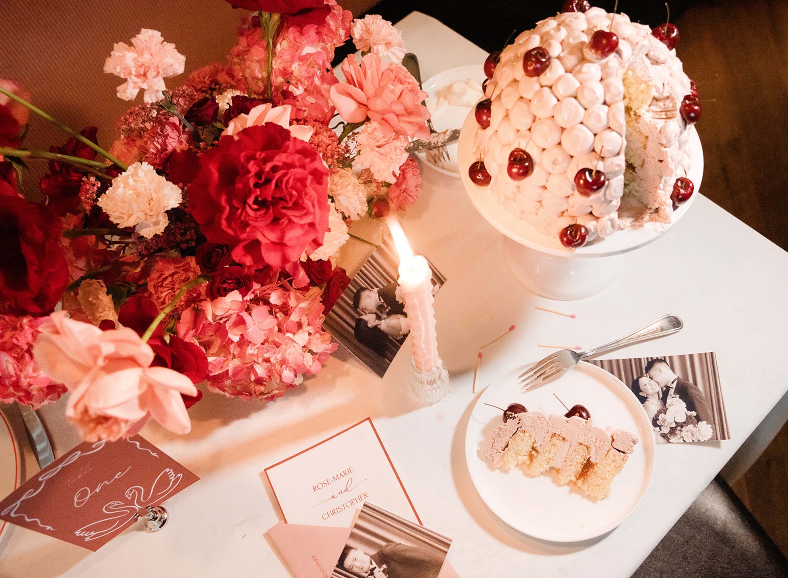 red and pink wedding cake