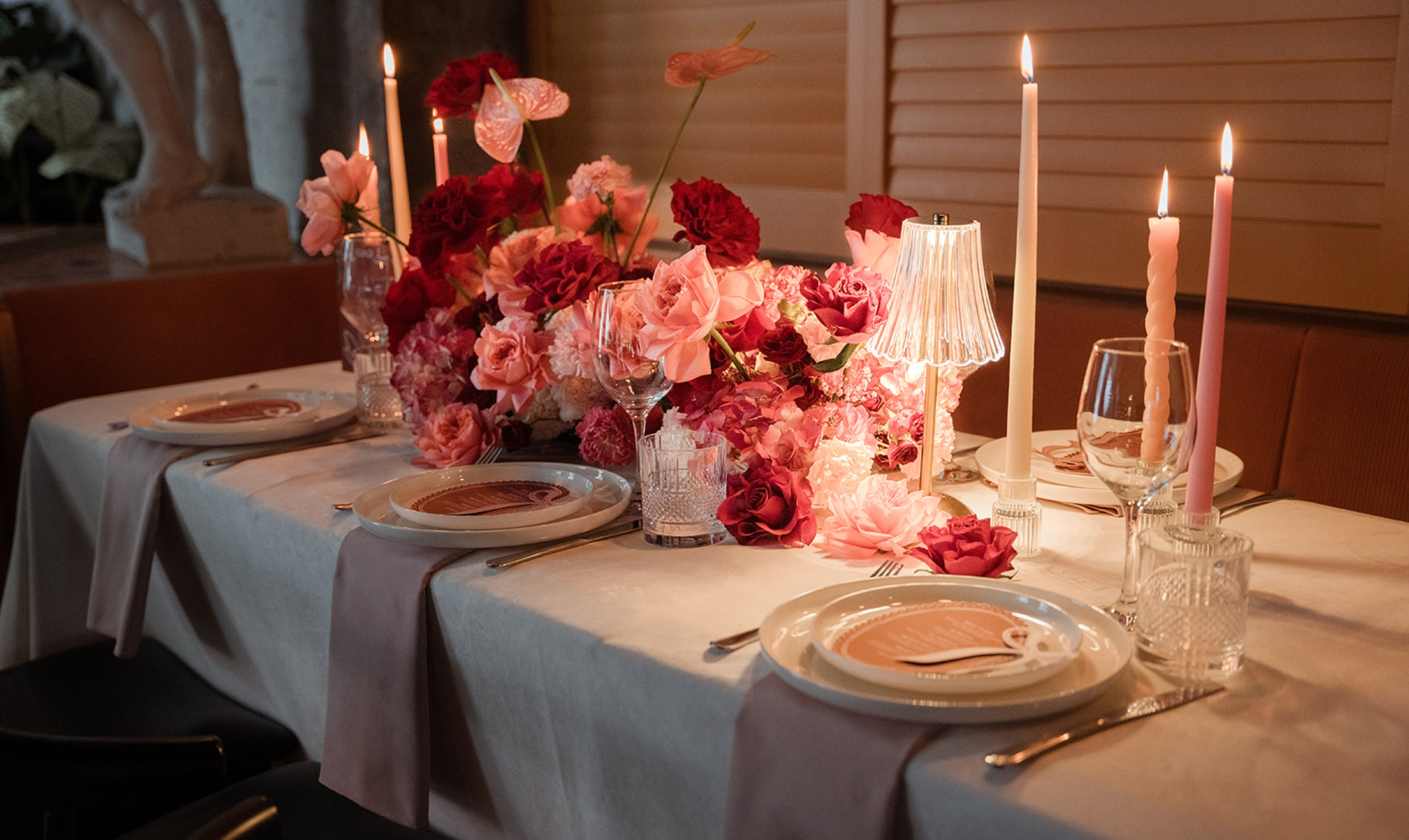 pink and red centerpieces