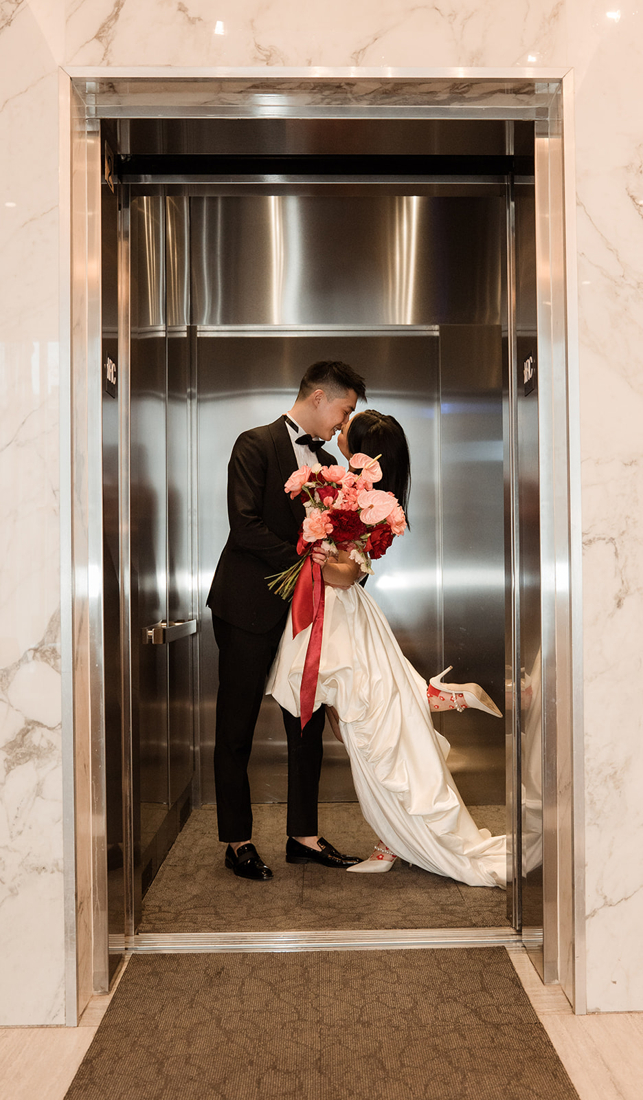 elevator wedding portraits