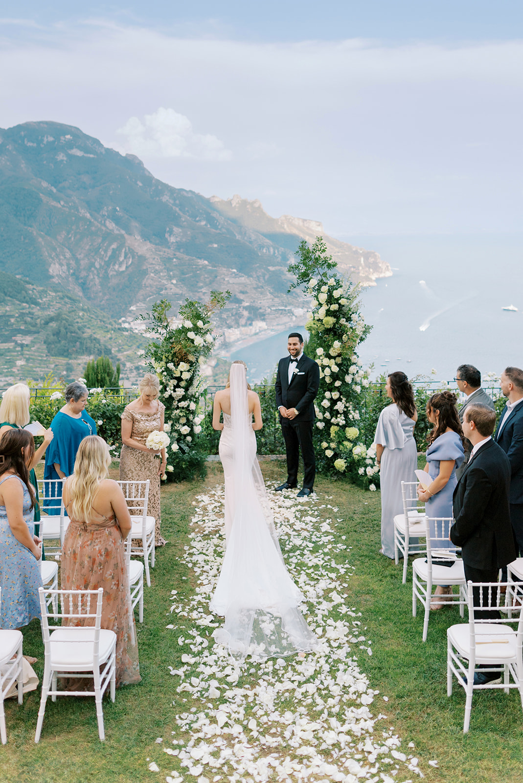 white rose petal aisle on amalfi coast