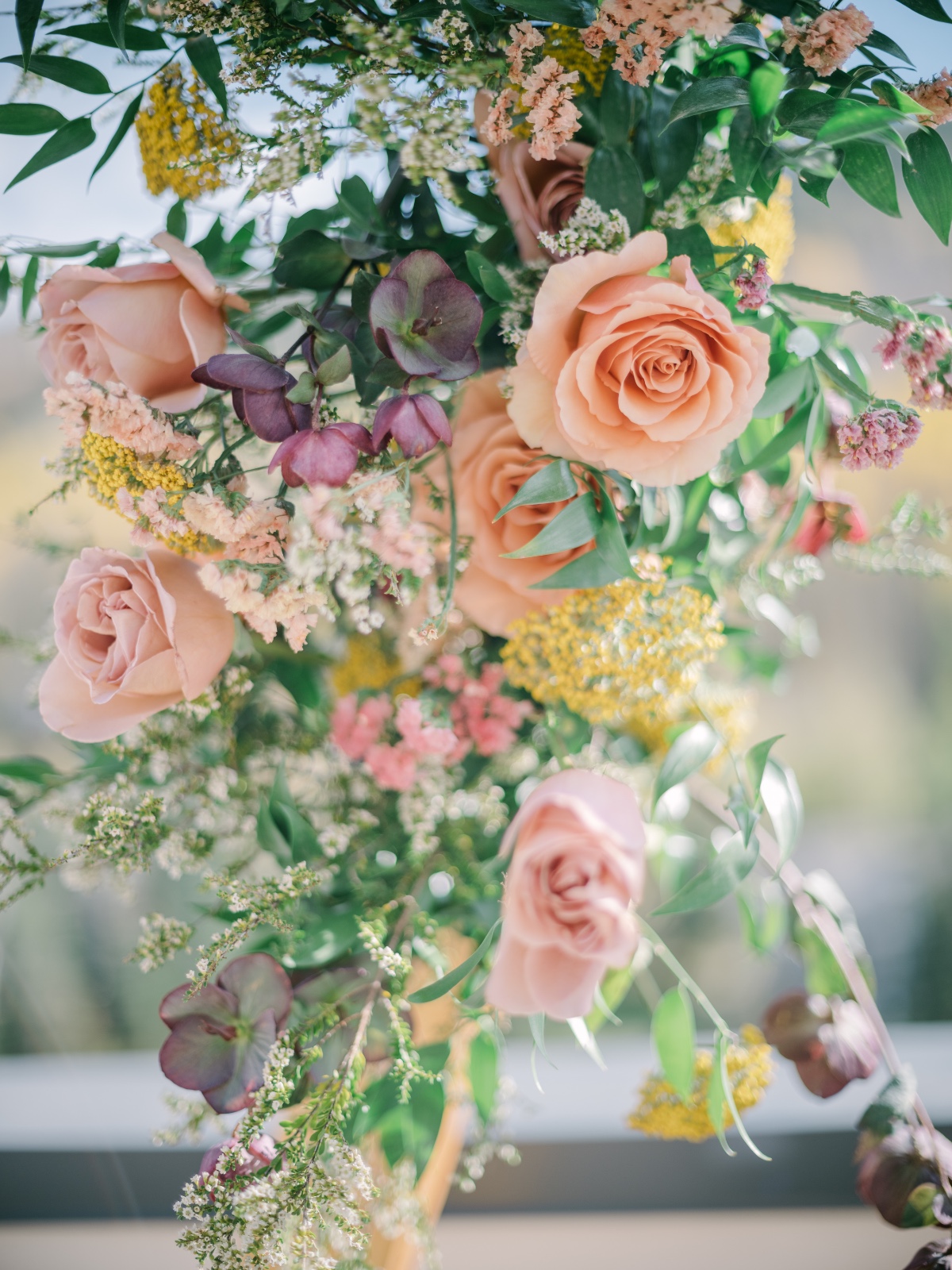 peach burgundy and yellow wedding flower ideas