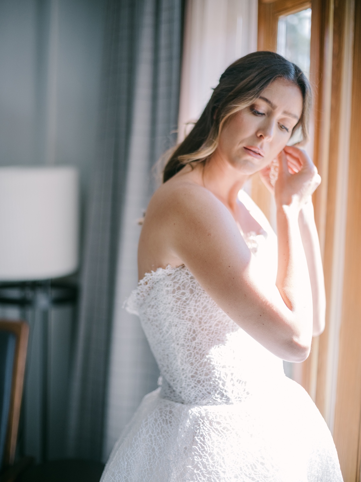 modern raw lace wedding dress