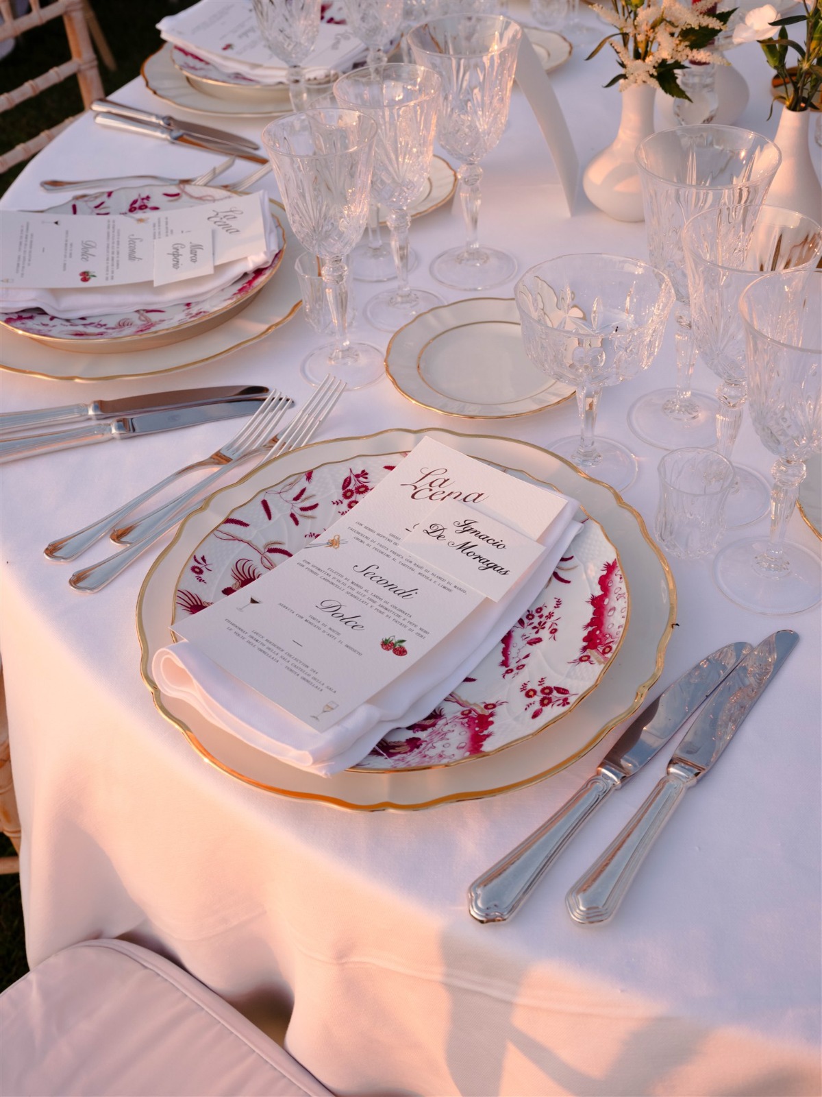 red floral place settings