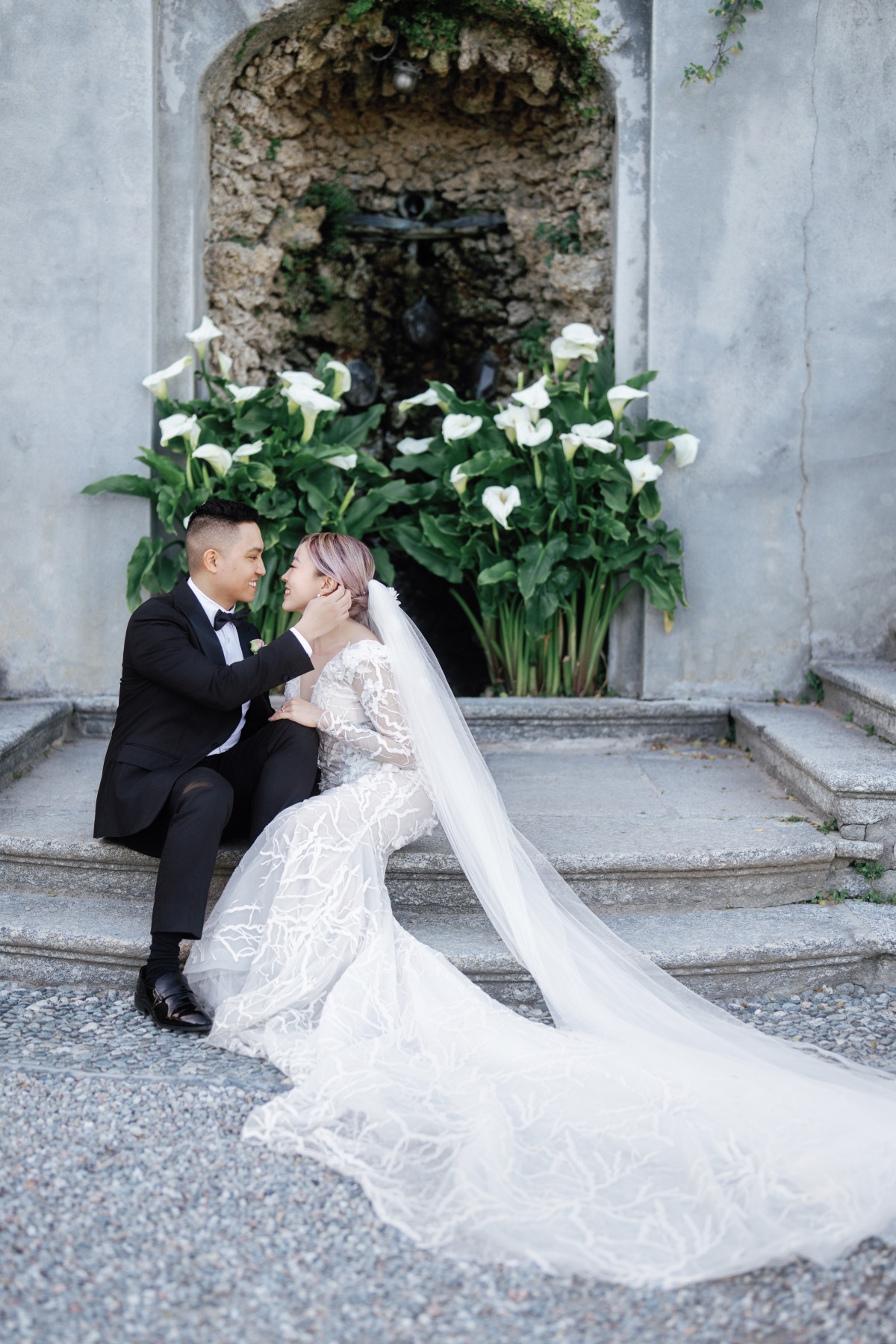 Whimsical lake como elopement with pastel florals galore