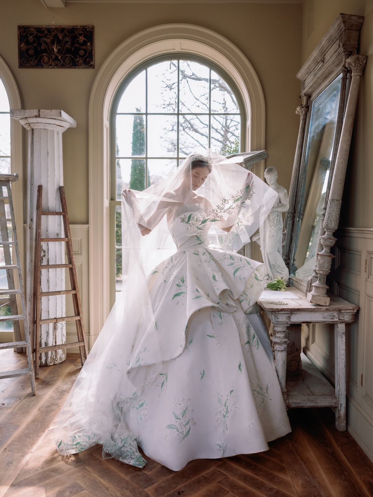 bride wearing ballgown with veil