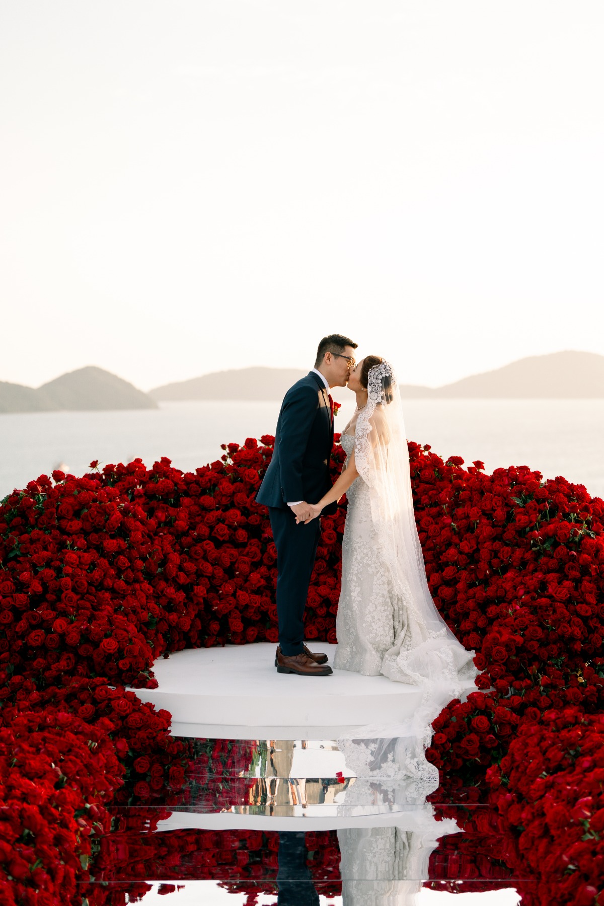 large red rose altar installation
