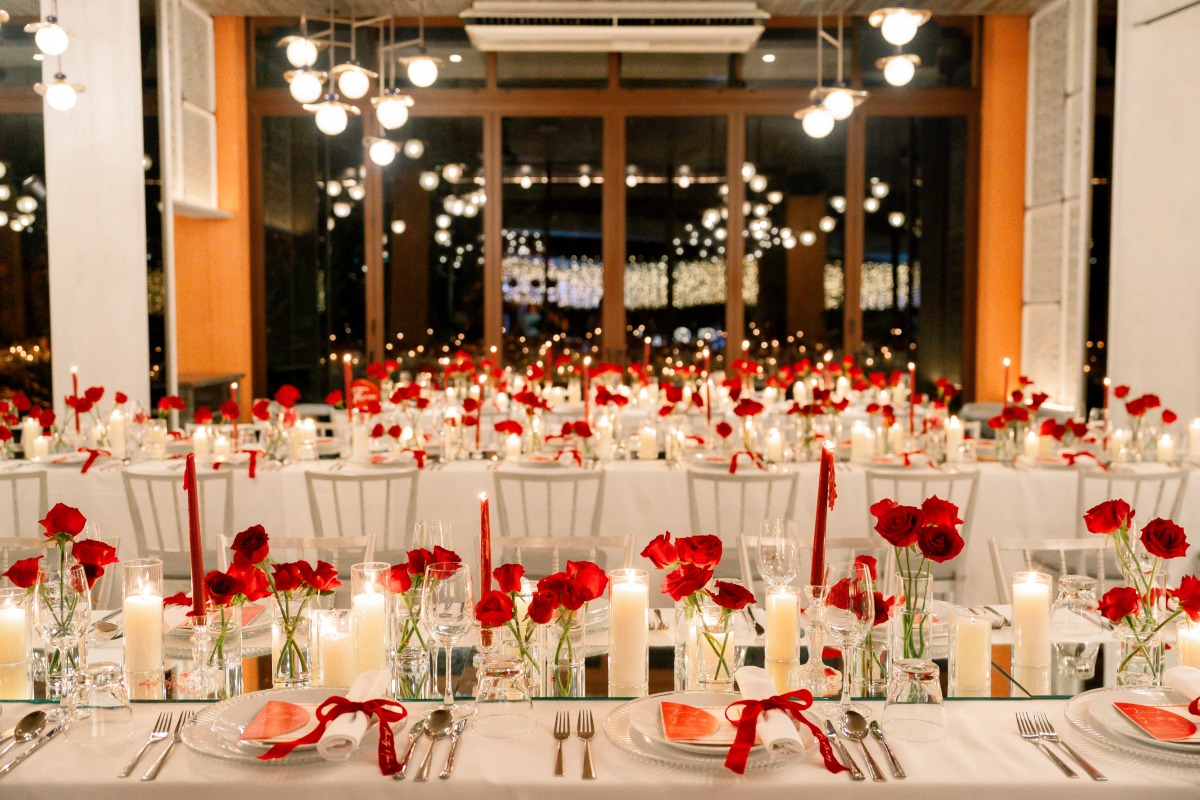single stem red rose centerpieces