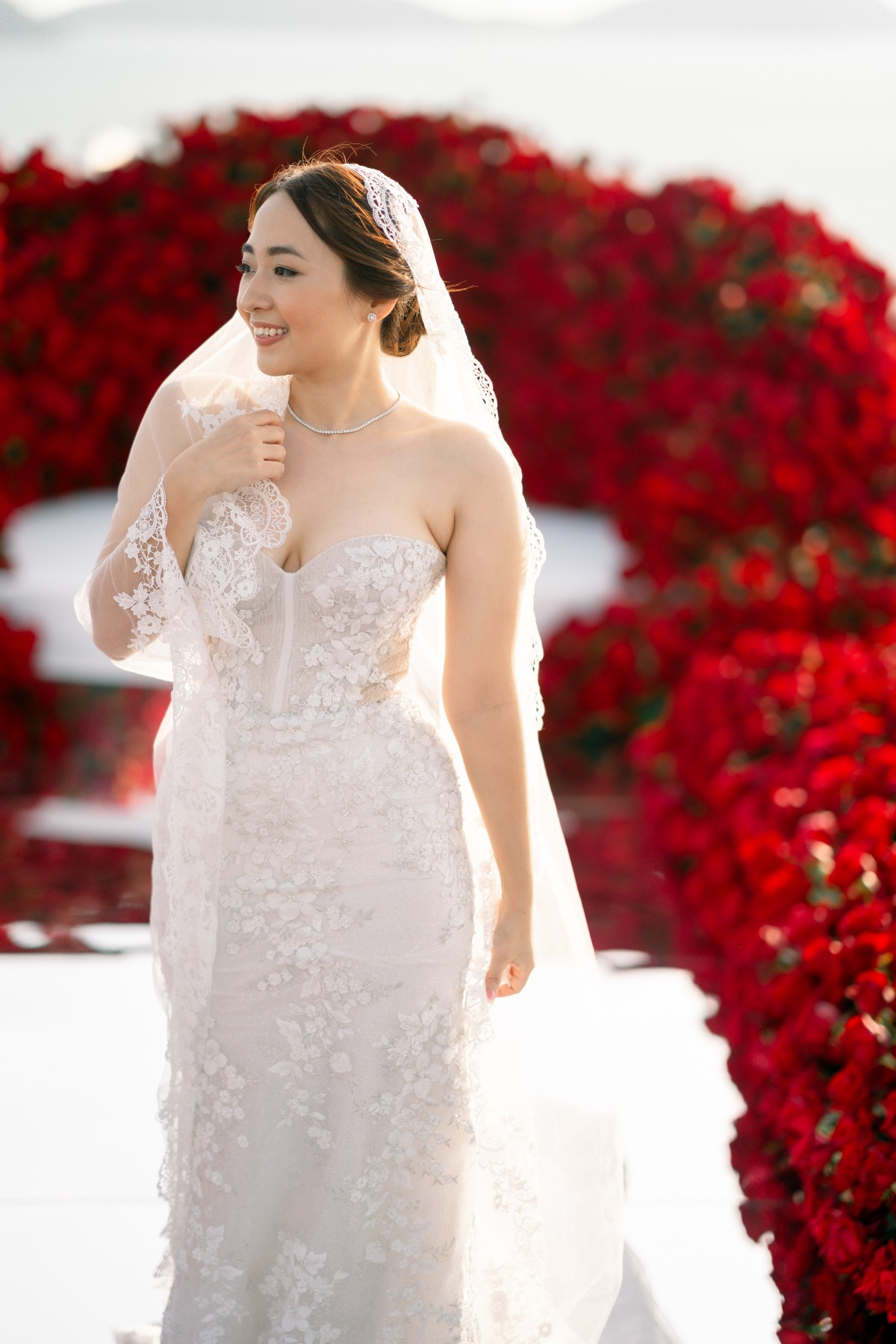 lace trimmed cathedral length veil