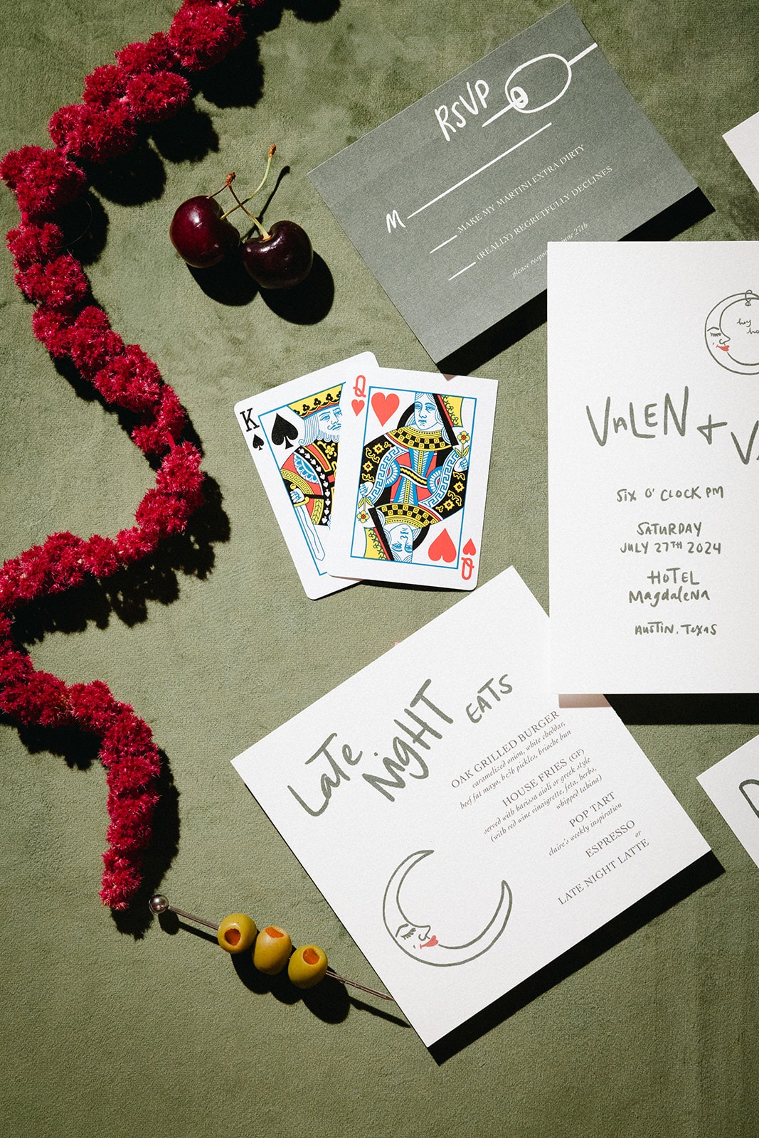 green and red wedding invitations