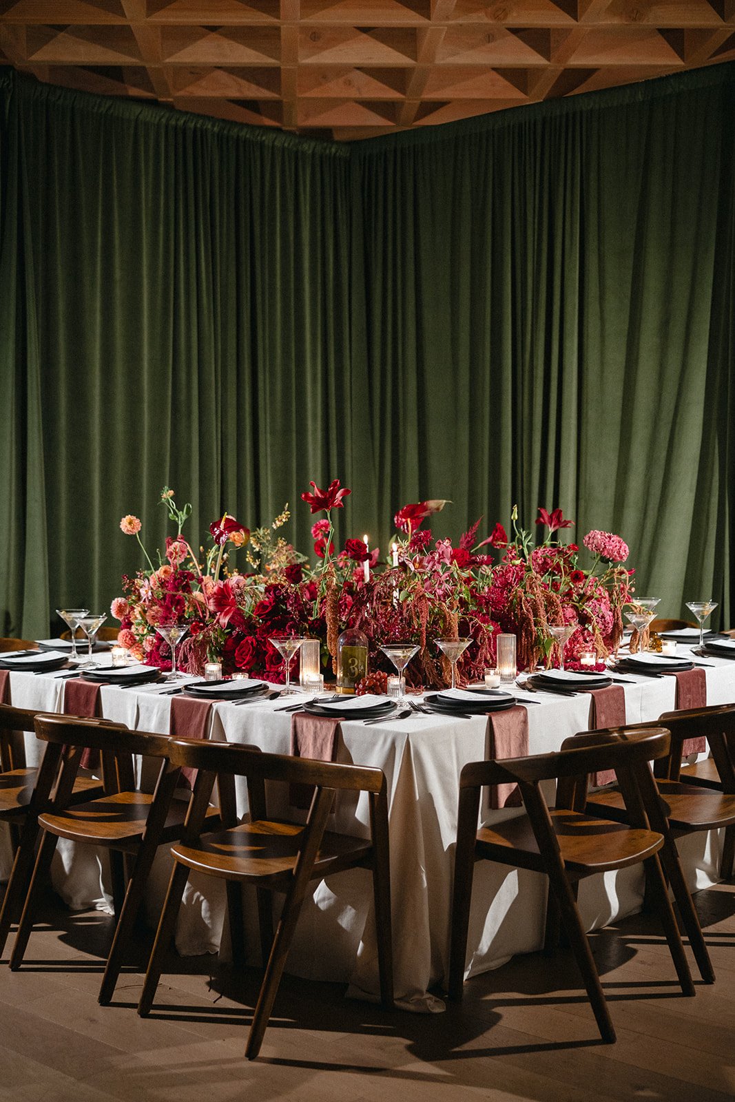 red negative space floral tablescape for wedding
