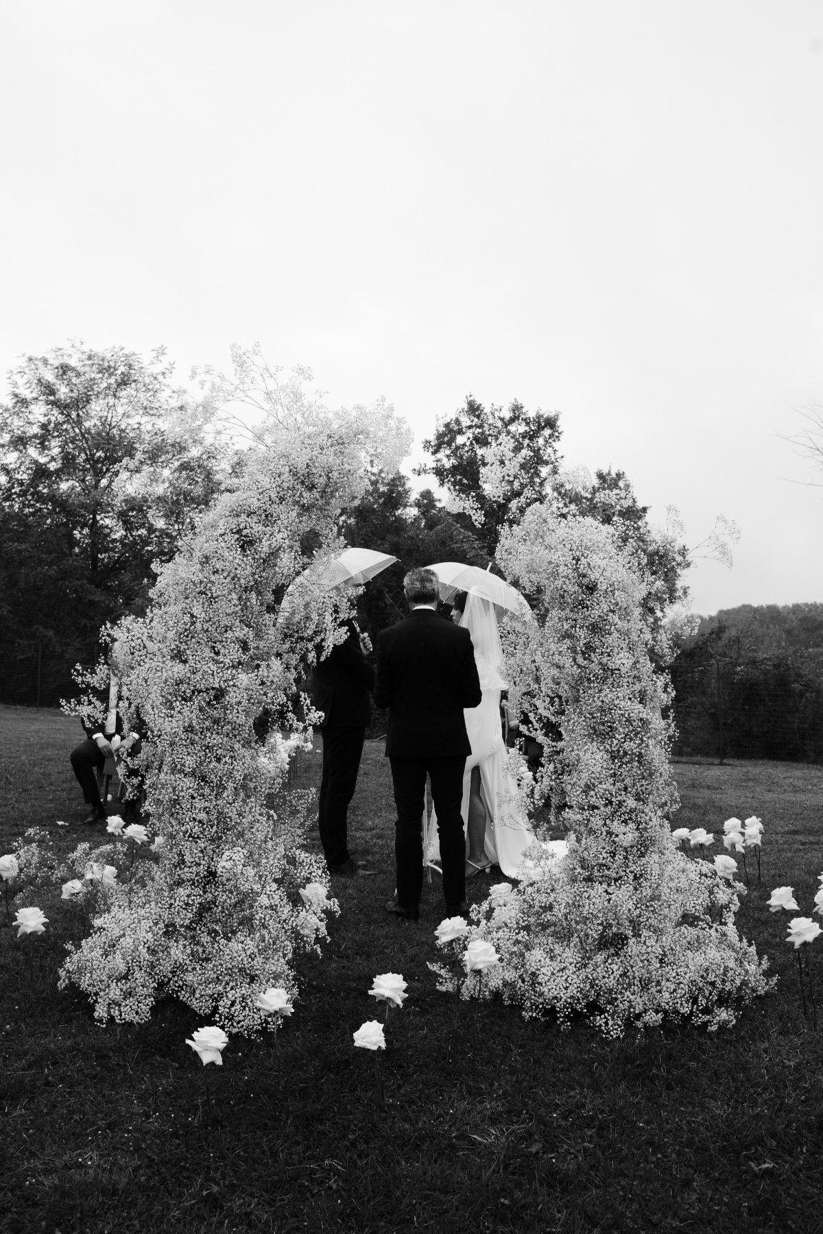 whimsical white florals for wedding ceremony