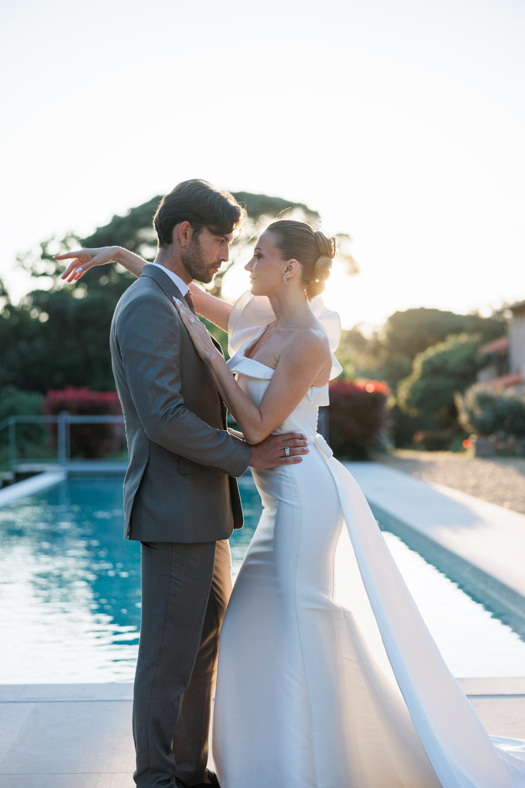 Poolside Welcome Dinner Modern Wedding