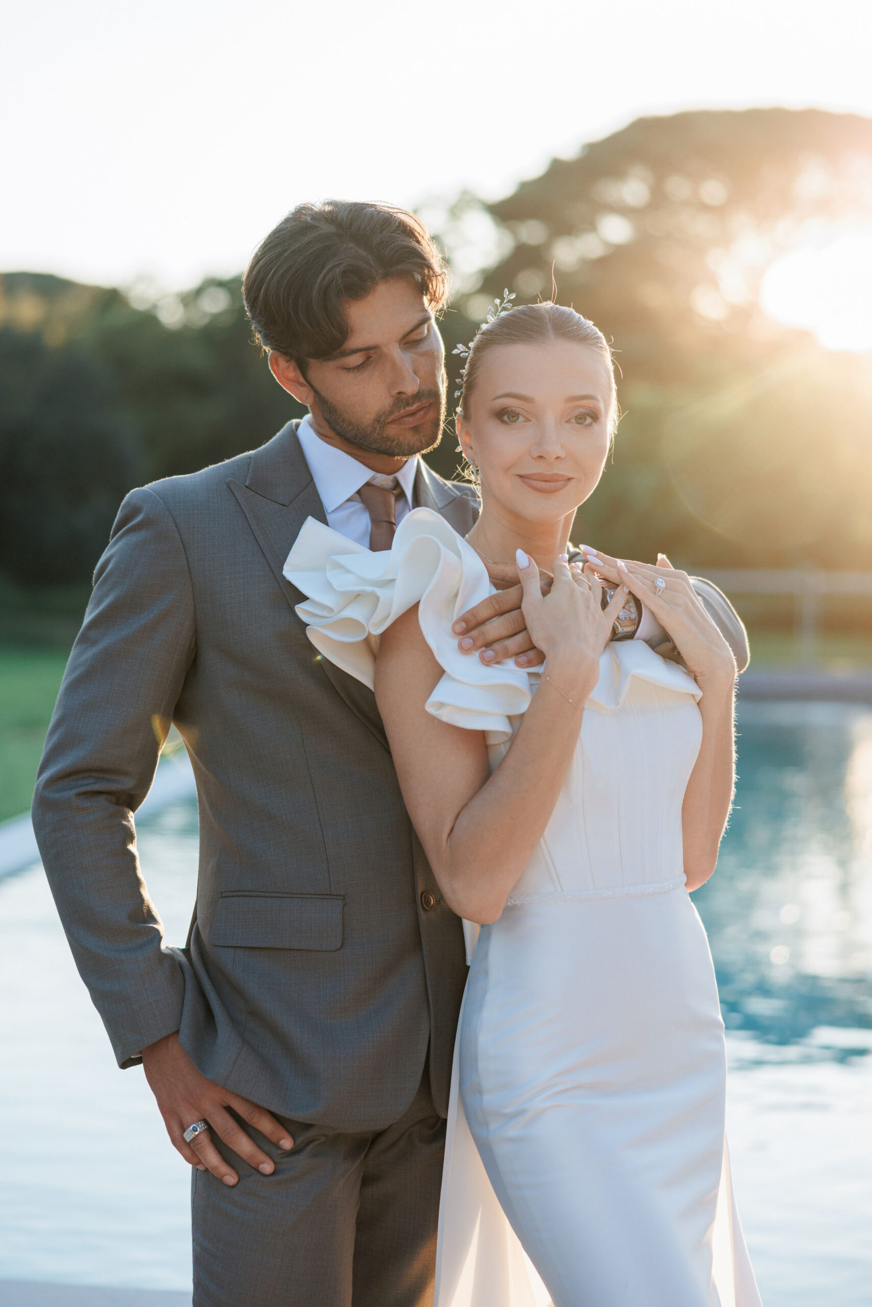 Poolside Welcome Dinner Modern Wedding