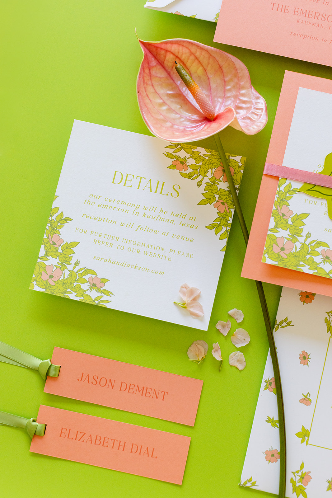 pink and green wedding invitations