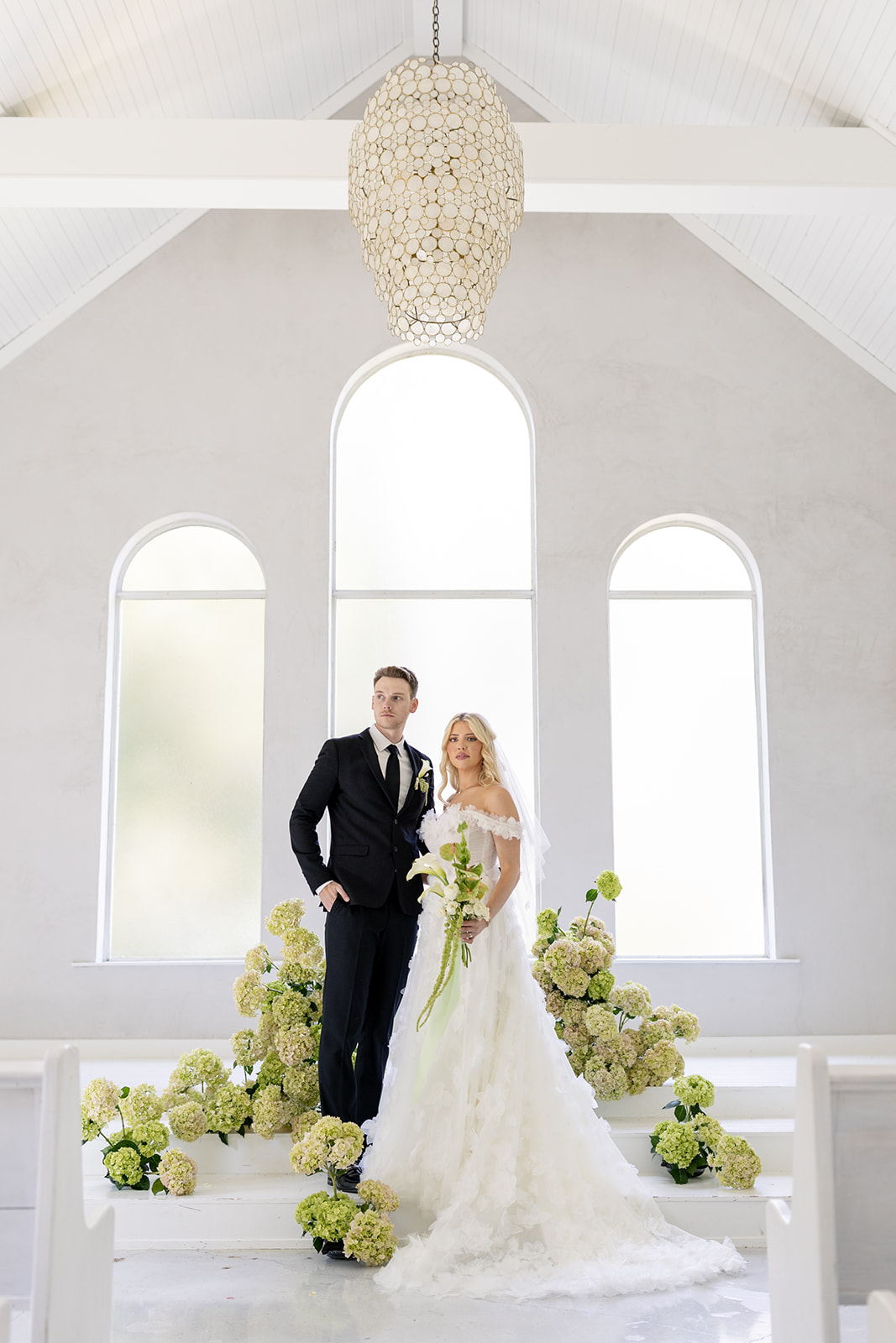 white and green chapel wedding ideas