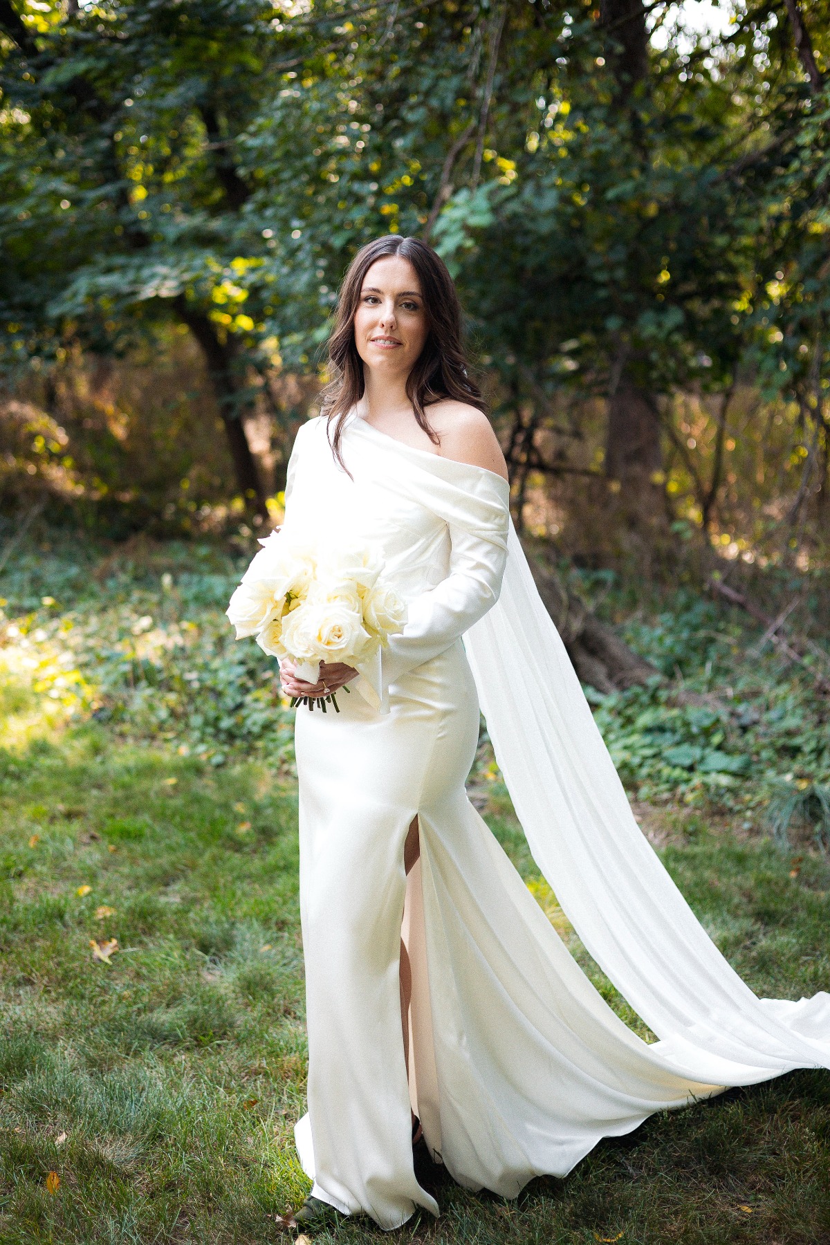 asymmetrical long sleeve wedding dress