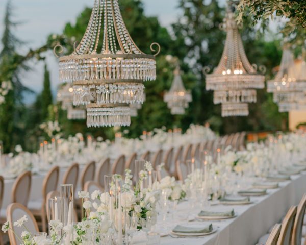 Chandeliers, Lush White Blooms and Limoncello at Villa Petriolo