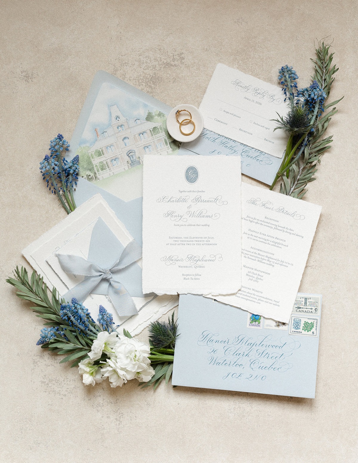 blue and white wedding invitations
