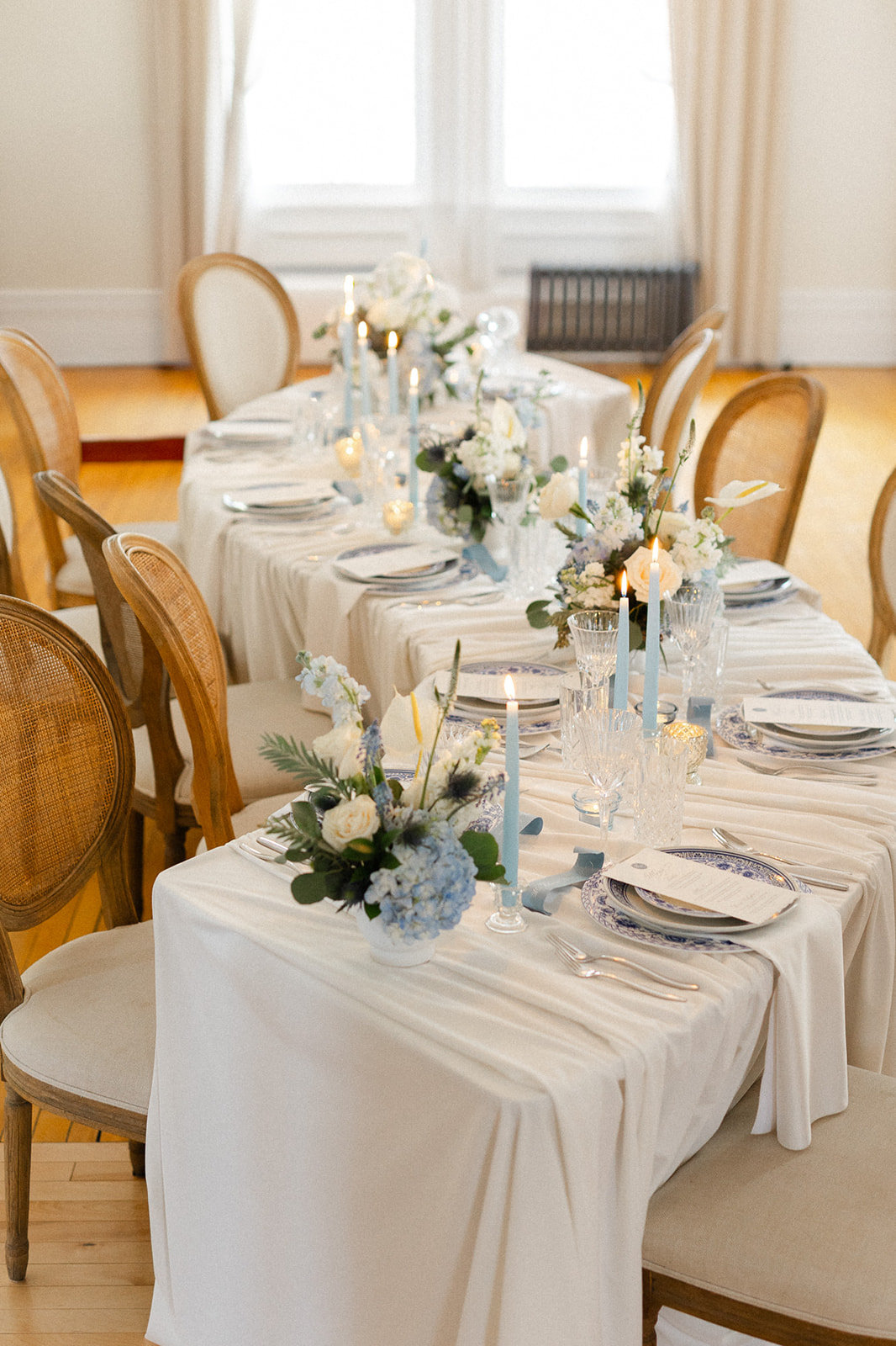 draped tablecloth for centerpieces