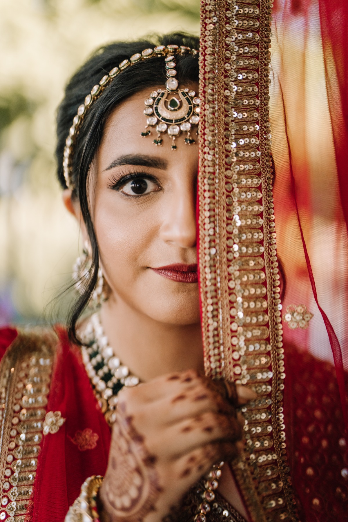 red and gold lengha