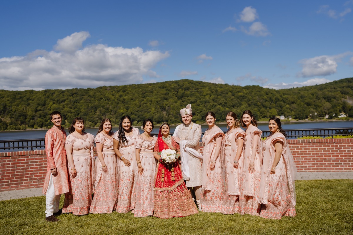blush indian bridesmaid lenghas