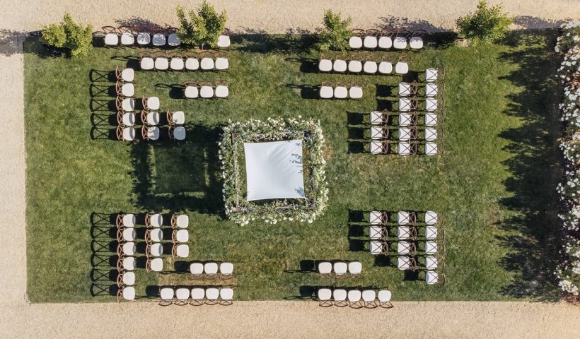 Modern farmhouse wedding with a uniquely elegant ceremony layout