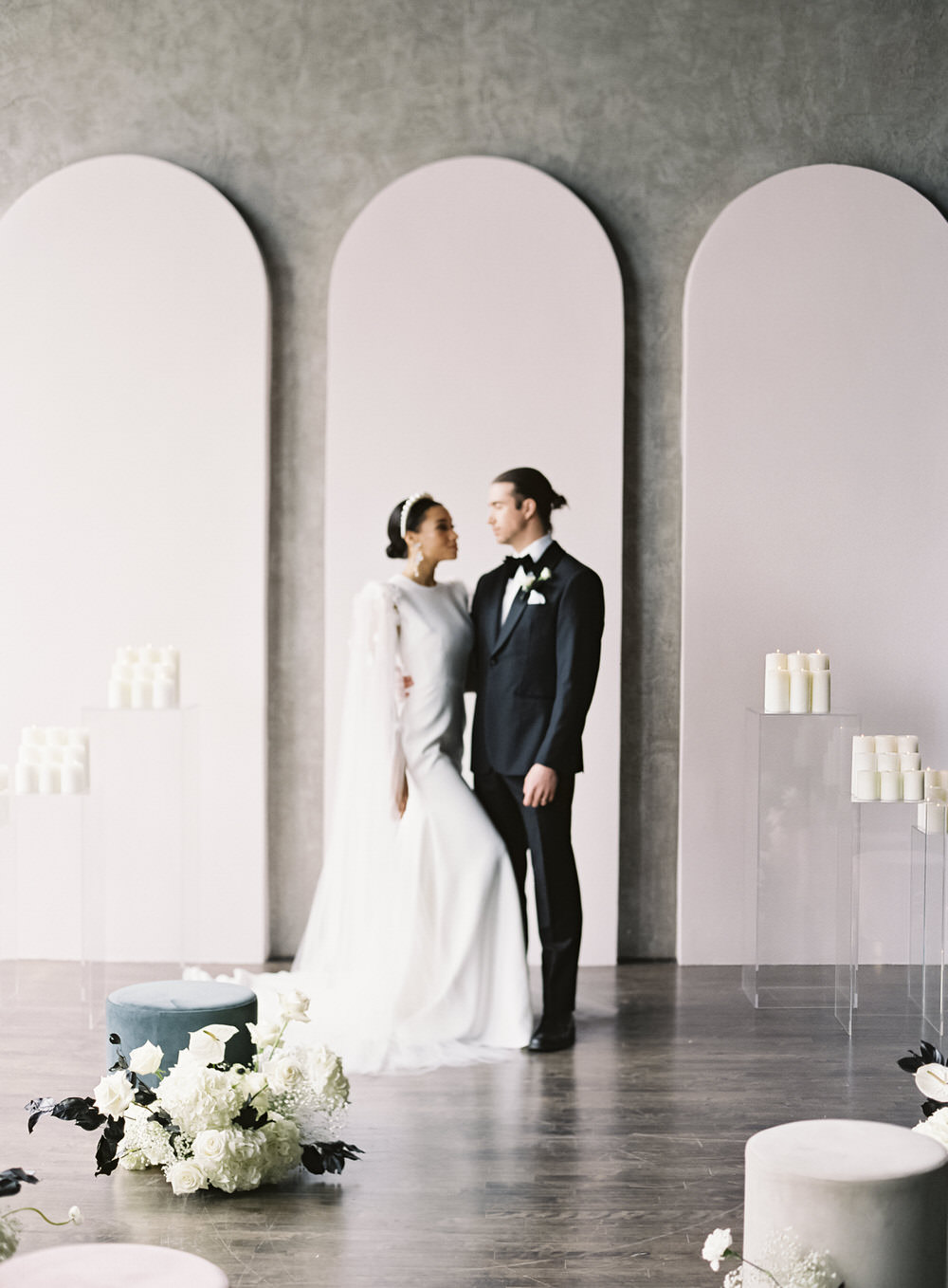 black white loft wedding