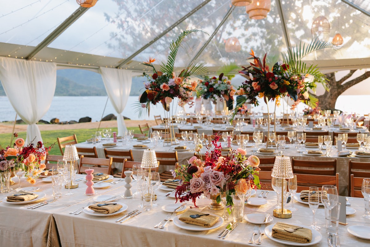 clear tent with string lights