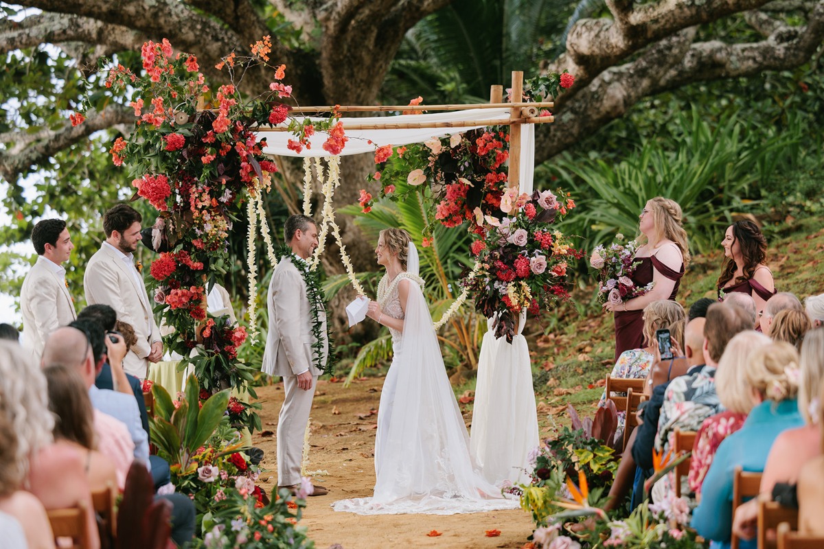 red orange asymmetrical floral arch