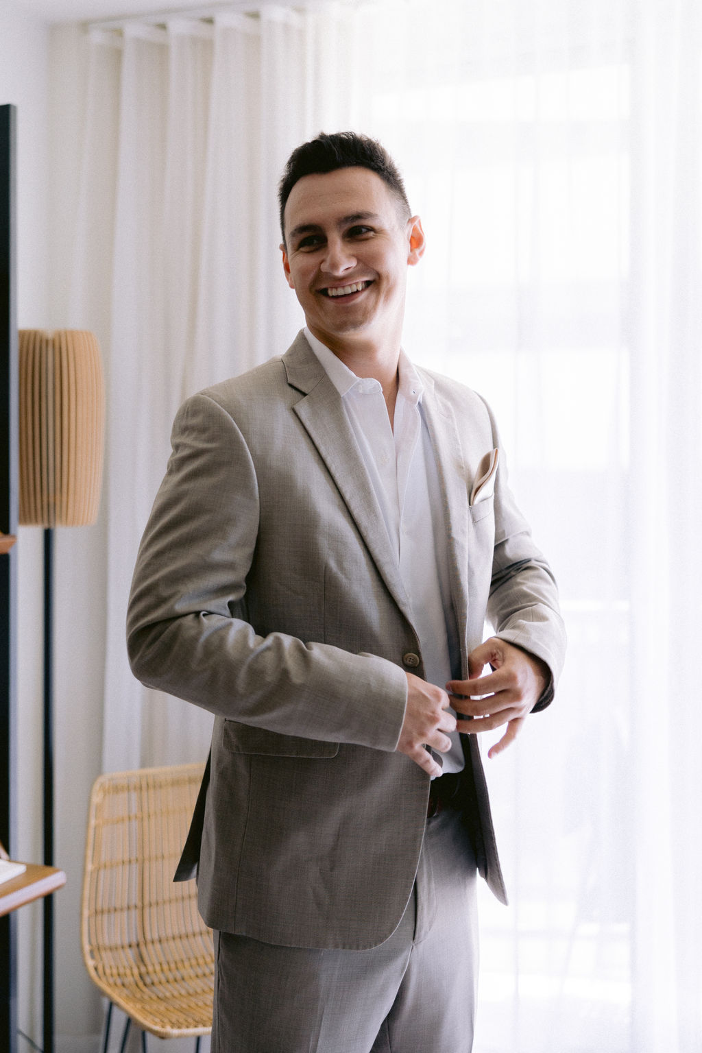 gray suit for tropical wedding