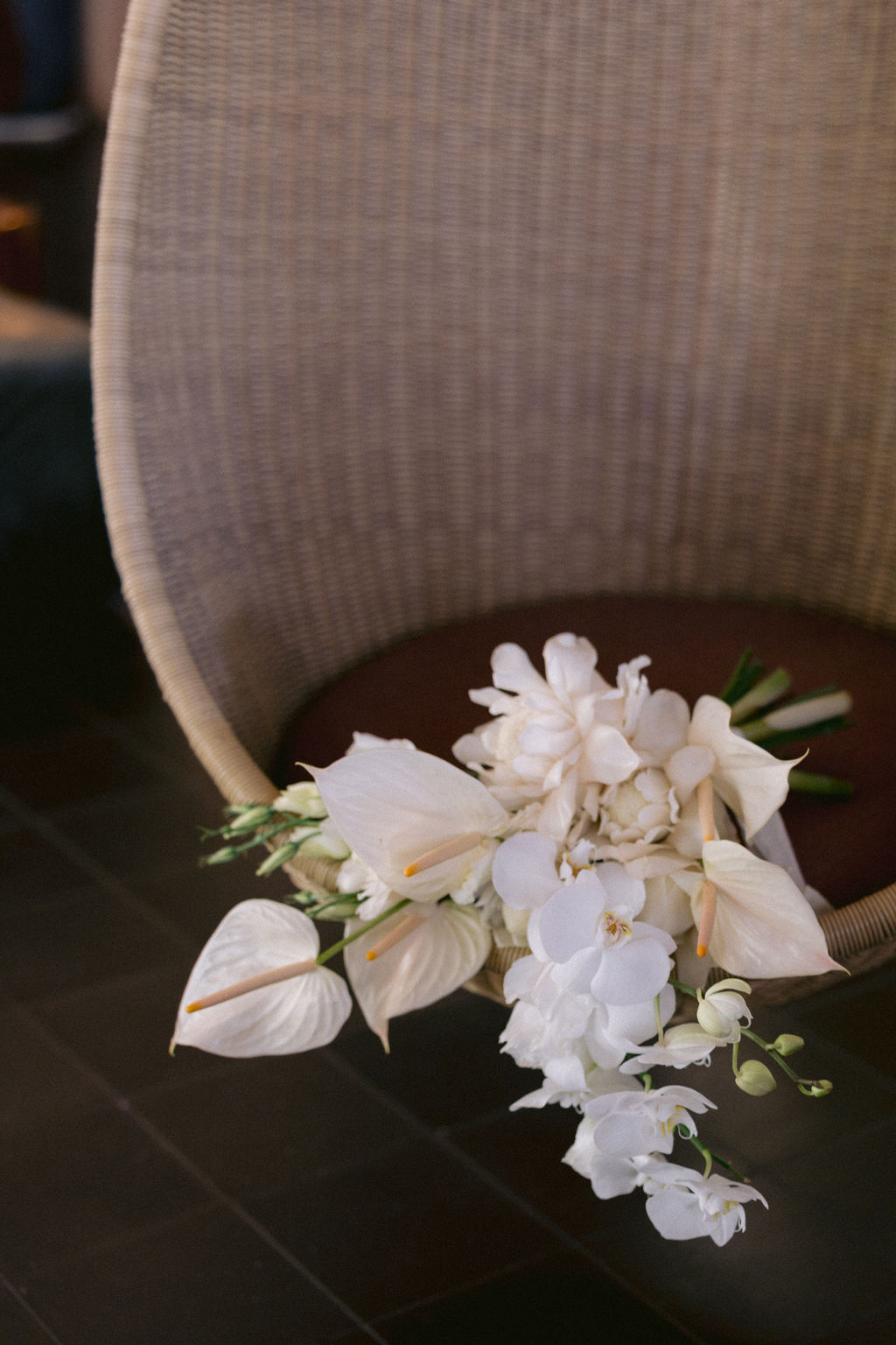 all white tropical wedding bouquet