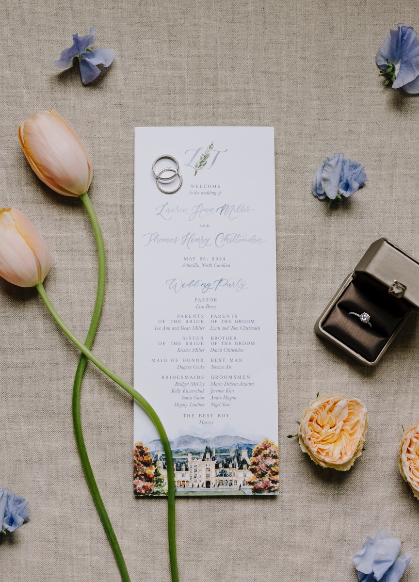 painted venue on wedding program