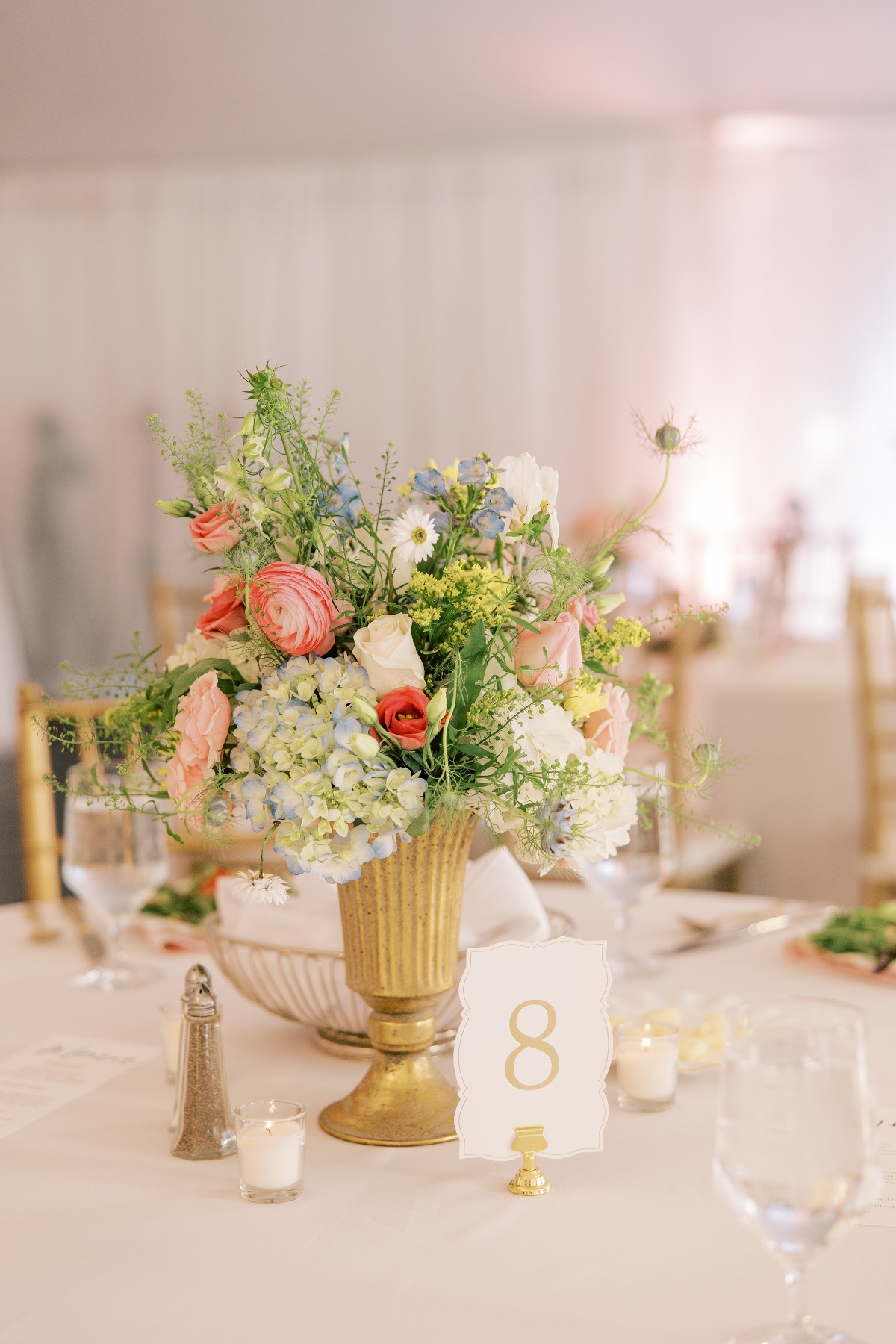 gold and white table numbers