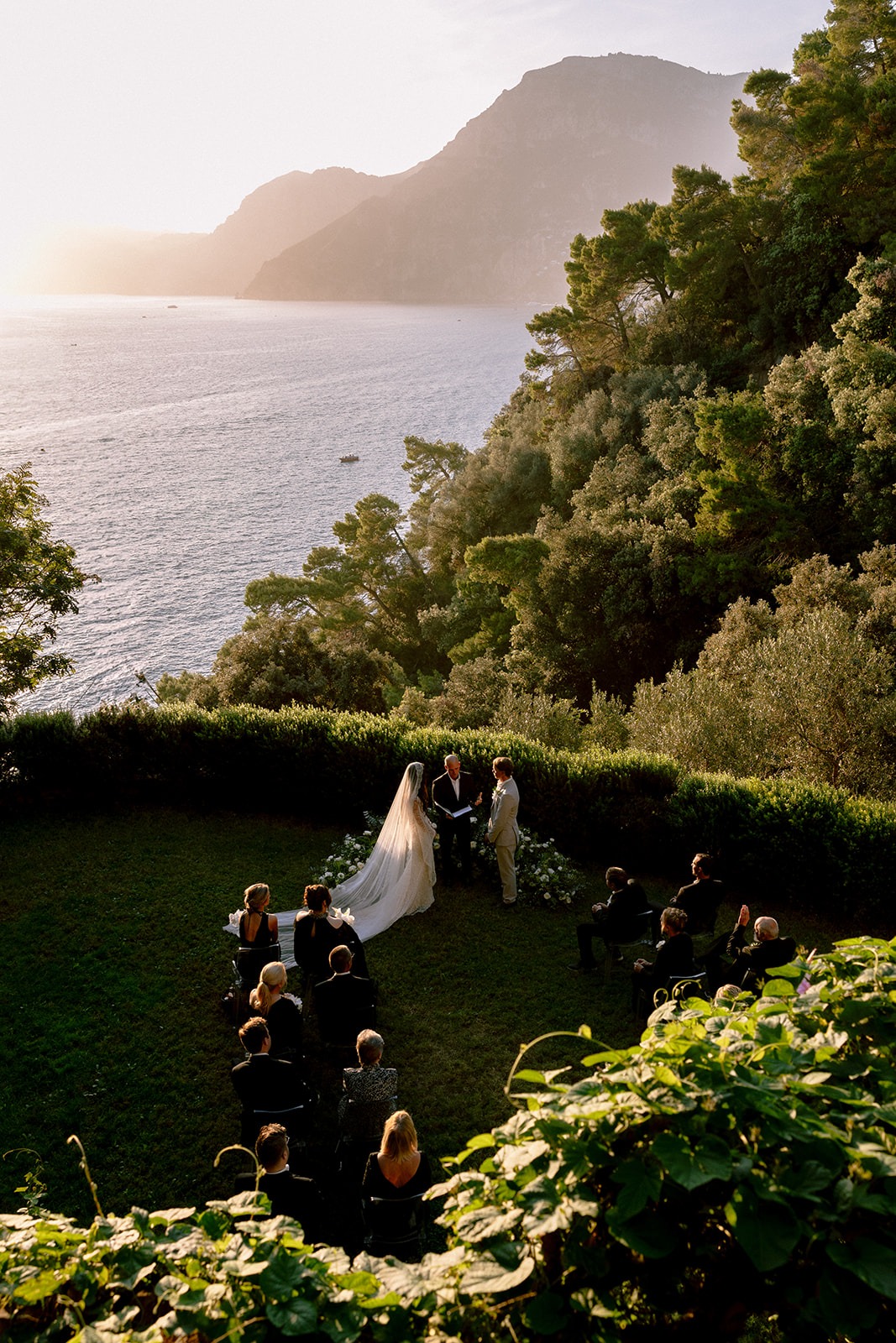 sunset wedding ceremony with galia lahav dress
