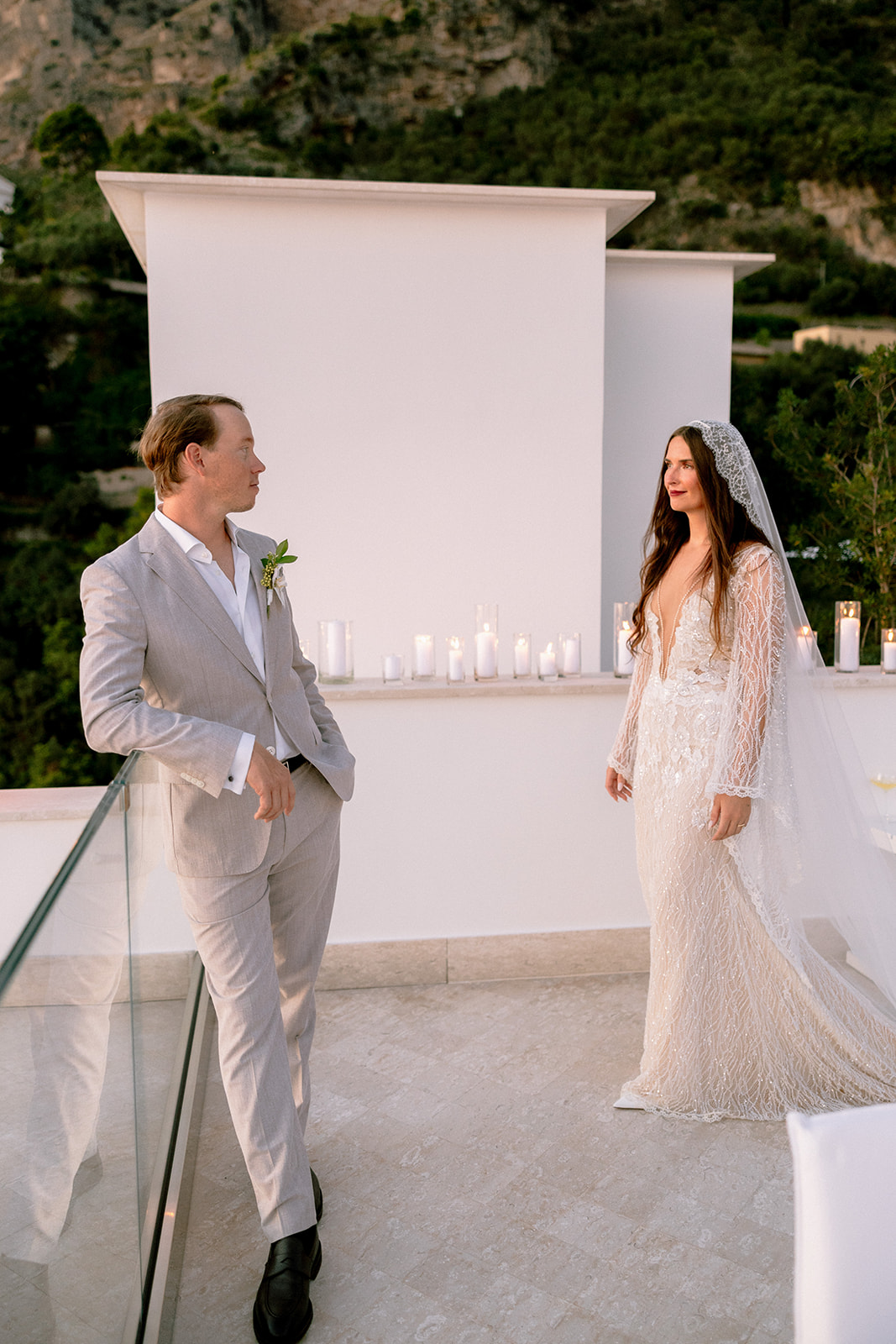 rooftop wedding ceremony with bride in galia lahav