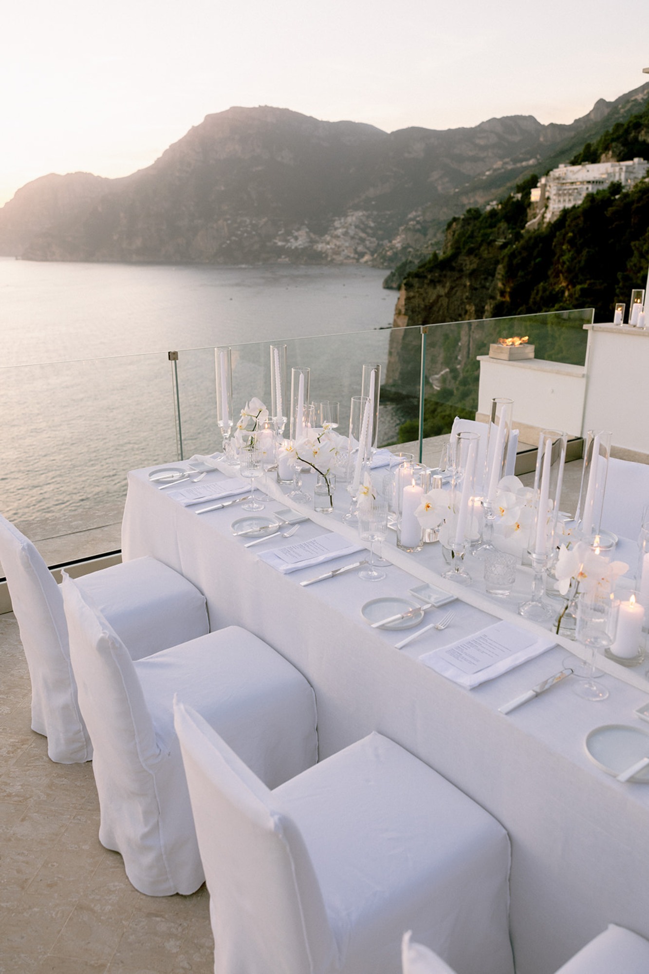 rooftop wedding reception in white with bride in galia lahav