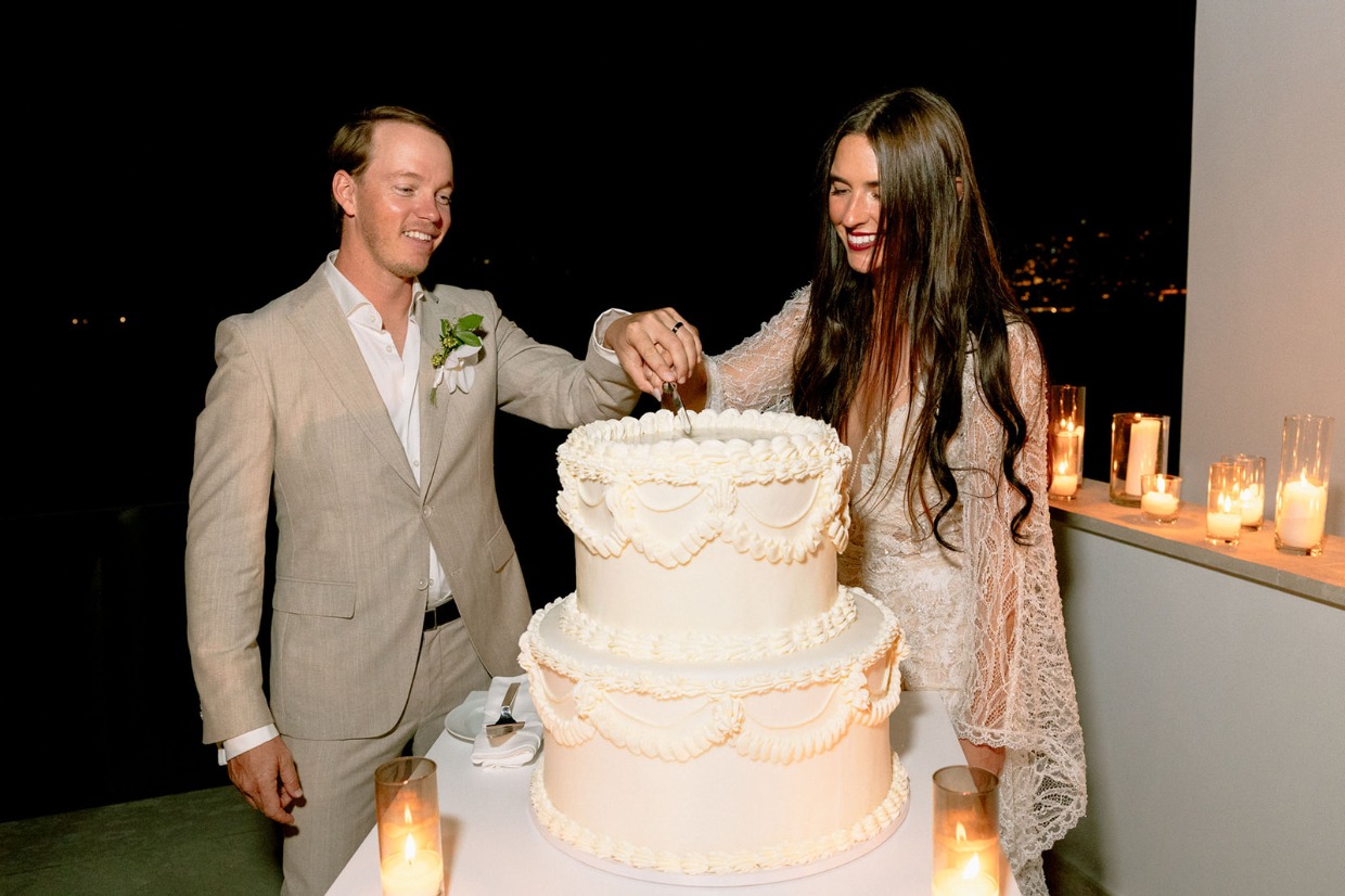 This bride channeled 70s elegance for her amalfi coast wedding in a winged gown by Galia Lahav.
