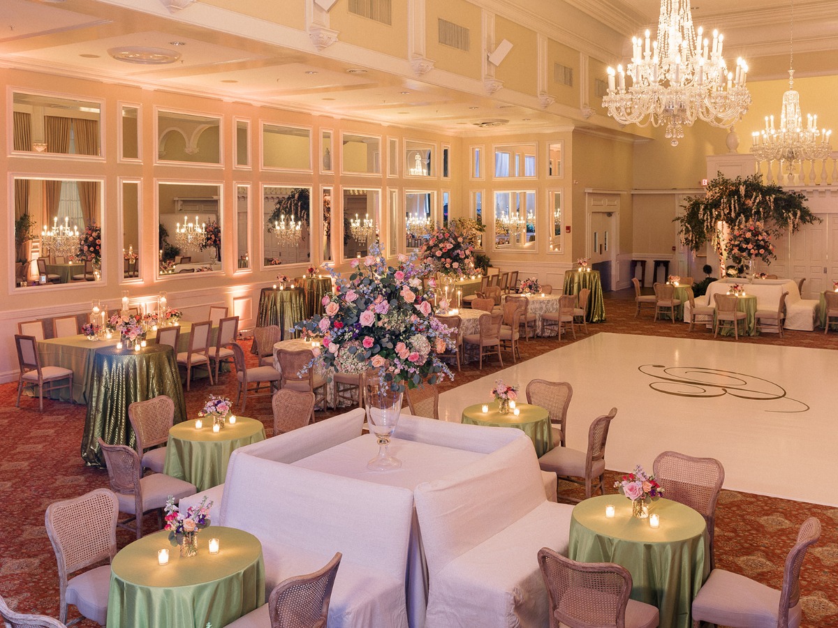 pink and green reception decor