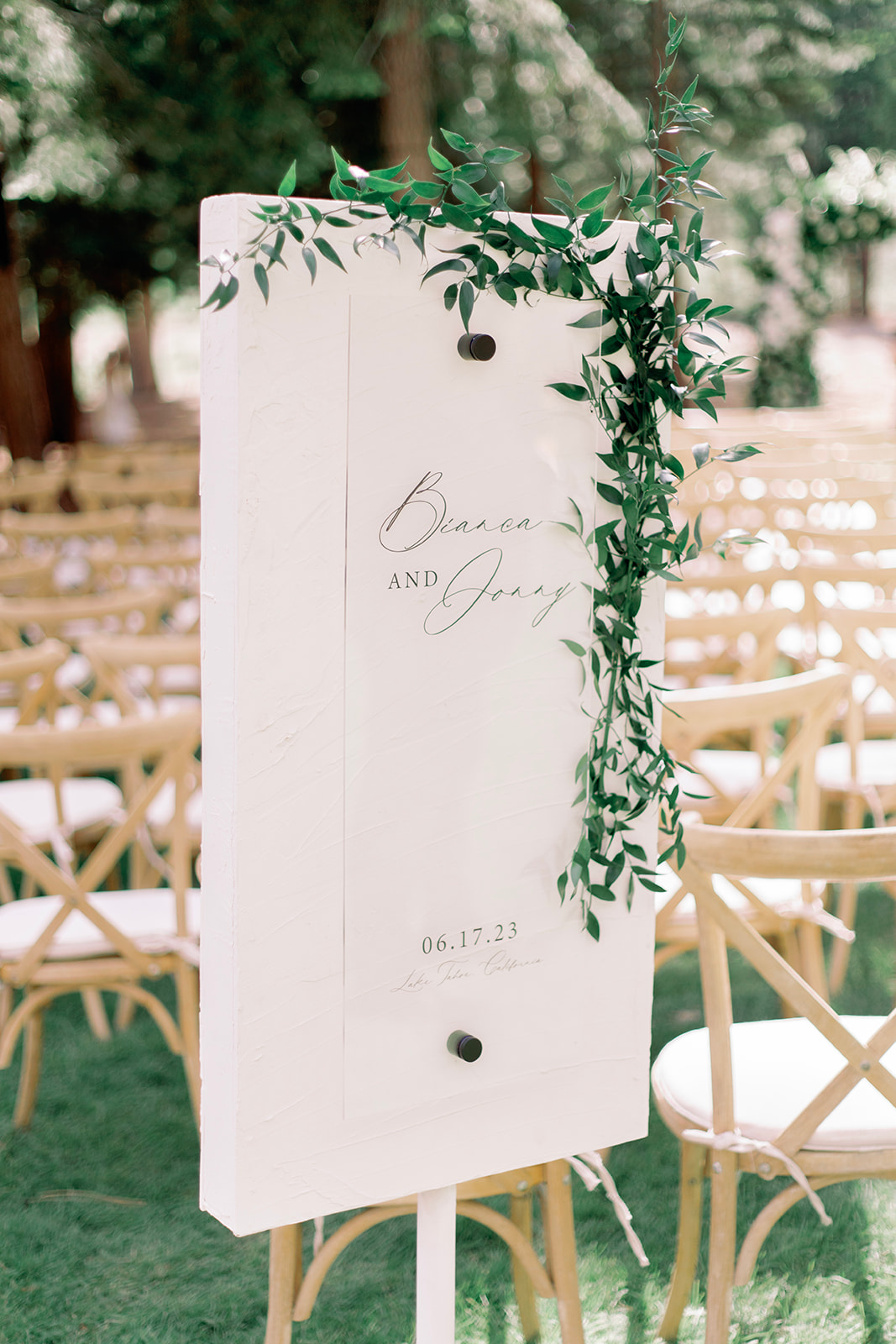 simple white wedding sign